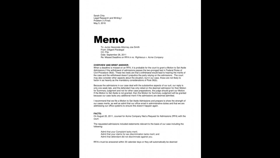 Inter-Office Memo Sample | Portfolium