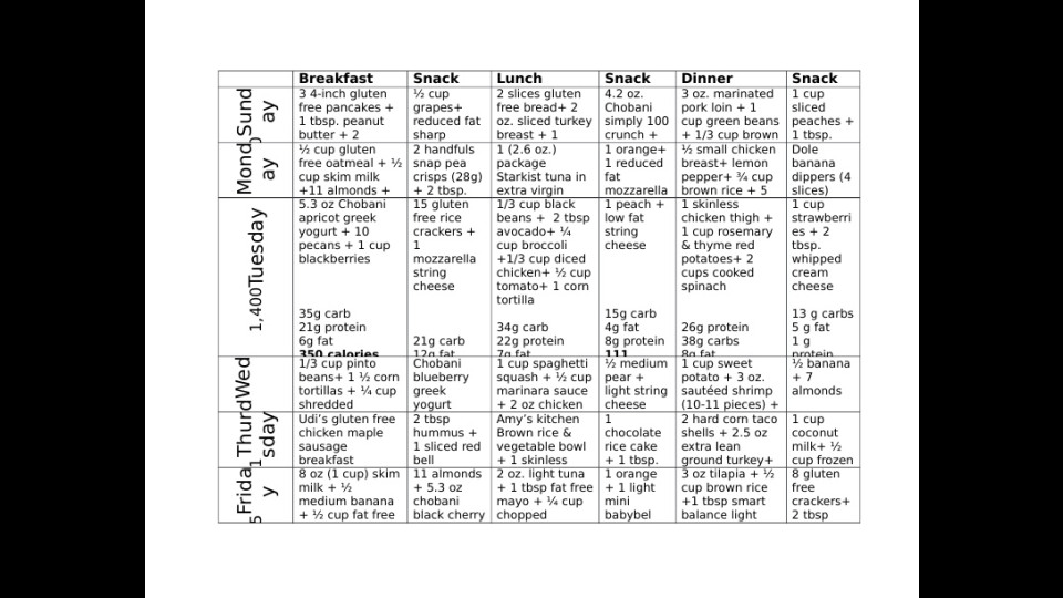 Example Meal Plan for 1,400 calories | Portfolium