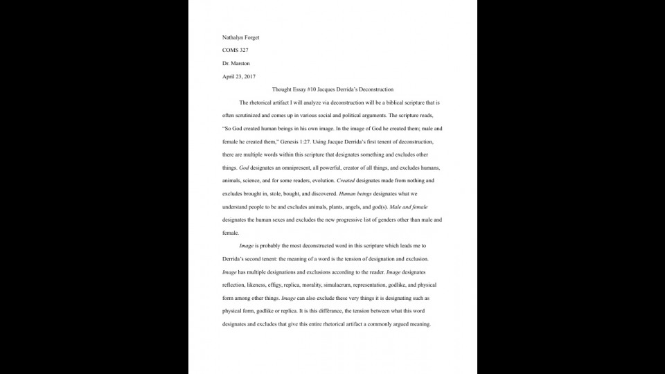 Application Of Jacques Derridas Deconstruction Portfolium My English Essay also Sample Essay Proposal Bullying Essay Thesis