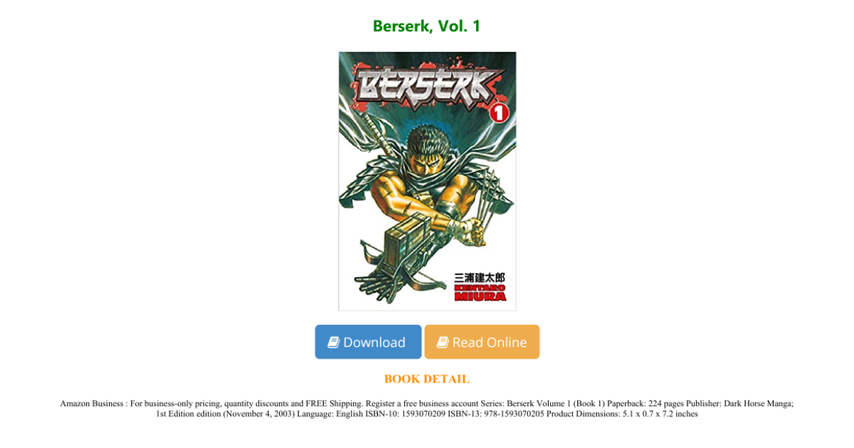 Download Pdf Berserk Vol 1 Full Pdf Portfolium