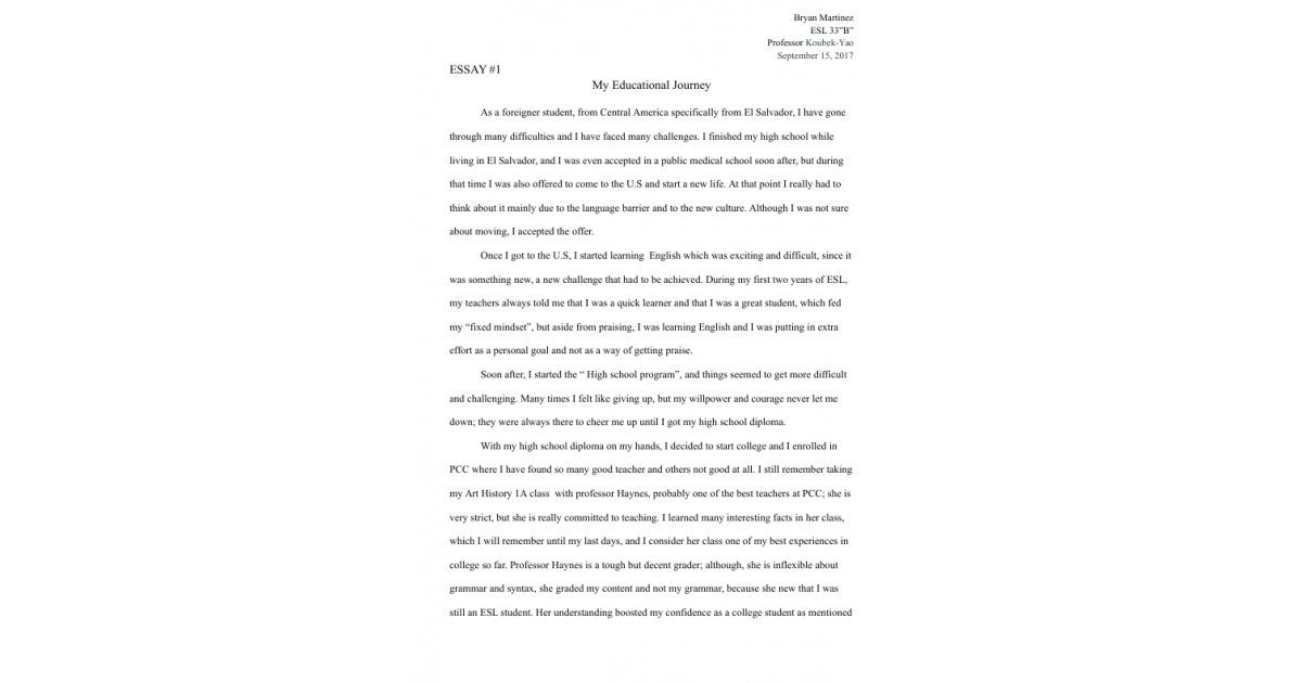 Sample Essay High School Model Essay English also Essay About Healthy Diet Essay My Educational Journey Portfolium What Is The Thesis Of A Research Essay